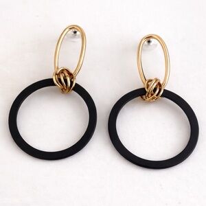 Gold & Black Geometric Drop Earrings Modern Minimalist